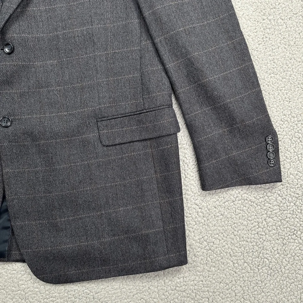 Botany 500 Allan Blazer Men 46L Blue‎ Windowpane Plaid Lambswool Sport Coat